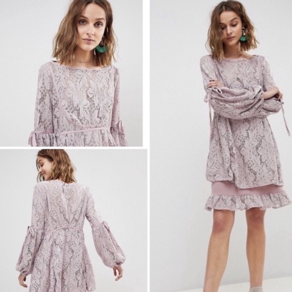 BNWT Free People Lace Balloon Sleeve Mini Dress - Picture 8 of 8